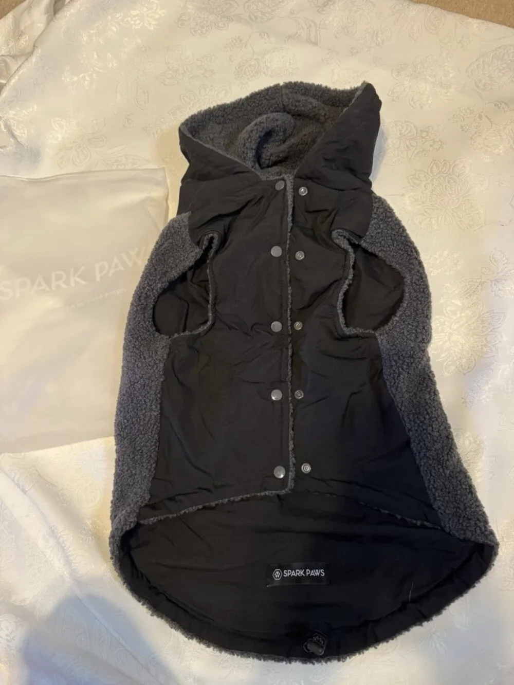 Spark Paws Black Gray Fleece Reversible Dog Hoodie Sweater 2XL Big Dogs NEW